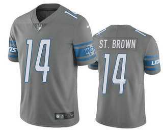 Nike Men & Women & Youth Detroit Lions #14 Amon Ra St Brown Grey Vapor Untouchable Limited Stitched Jersey,We sell and wholesale Nike Men & Women & Youth Detroit Lions #14 Amon Ra St Brown Grey Vapor Untouchable Limited Stitched Jersey on line form chian!